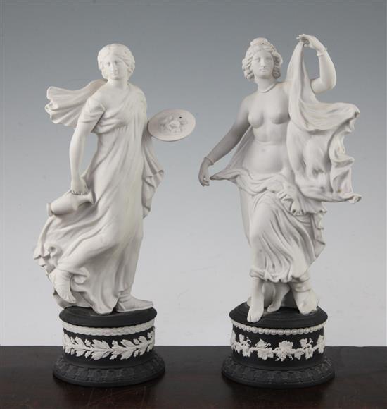 Two Wedgwood jasper figures of herculaneum dancers, 16.5cm and 17cm